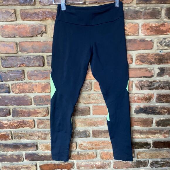 Margarita Supplex Black Neon Green Athletic Leggings Women's Size 2/Medium - Picture 1 of 5
